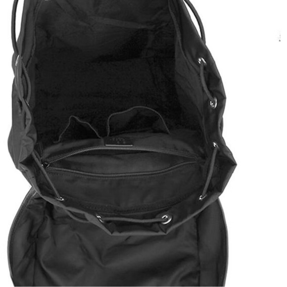 Gucci Authentic Blk GG Monogram Nylon Drawstring Backpack Leather Trim 510336 - Picture 3 of 16